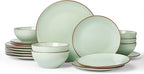 Famiware Venus Plates and Bowls Sets, 18 Pieces Stoneware Speckled Dishes Dinnerware Set for 6, Light Green - Microwave & Dishwasher Safe, Modern Minimalist, for Everyday Meals & Formal Dining