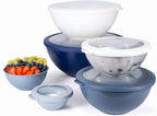 COOK WITH COLOR Mixing Bowls with Lids - 12 Piece Plastic Nesting Bowls Set includes 6 Prep Bowls, Microwave Safe Mixing Bowl Set, Blue and White TPR Lids
