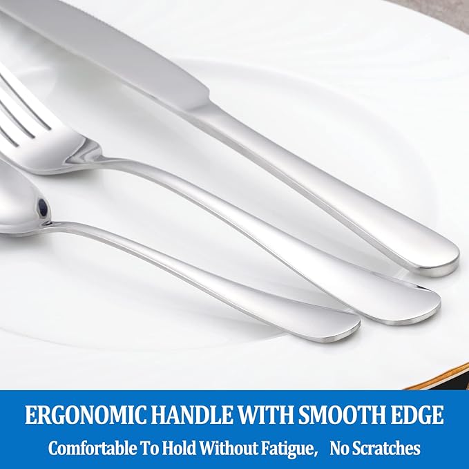 32 Pcs Forks and Spoons Silverware Set,Food Grade Stainless Steel Flatware Cutlery Set for Home,Kitchen and Restaurant,Mirror Polished,Dishwasher Safe-16 Dinner Fork(8 inch) and 16 Teaspoon(6.5 inch)