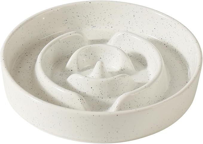 Havniva Ceramic 1.6 Cup Dog Bowl Slow Feeder for Large and Medium Dog, 8.2inch Pet Slow Dish, Stop Bloat, Preventing Choking(Single Bowl, Vanilla White)