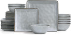 Famiware Dinnerware Sets for 8, Ocean Square 24-Piece Kitchen Plates and Bowls Sets, Microwave and Dishwasher Safe, Scratch Resistant, Grey