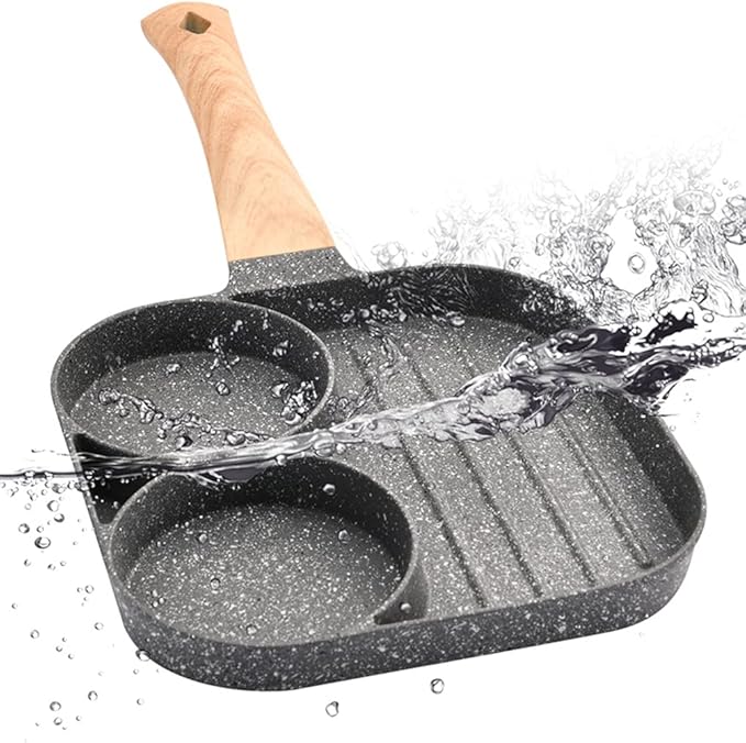 JUSTUP Nonstick Egg Frying Pan, Mini 3-in-1 Nonstick Pan Divided Grill Frying Pan, Heat Resistant Handle 3 Section Skillet Mini Pancake Pan, Cooking Pan for Breakfast, Egg, Bacon and Burgers, 7.3 in