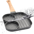 JUSTUP Nonstick Egg Frying Pan, Mini 3-in-1 Nonstick Pan Divided Grill Frying Pan, Heat Resistant Handle 3 Section Skillet Mini Pancake Pan, Cooking Pan for Breakfast, Egg, Bacon and Burgers, 7.3 in