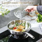 DELARLO Tri-Ply Stainless Steel Pan, 18/10 Frying Pan, Oven Safe Up to 600°F, Nontoxic Cookware, Compatible with All Cooktops Skillet, Durable, Fast Even Heat Fry Pan,Steel 8+10.2" with Lids