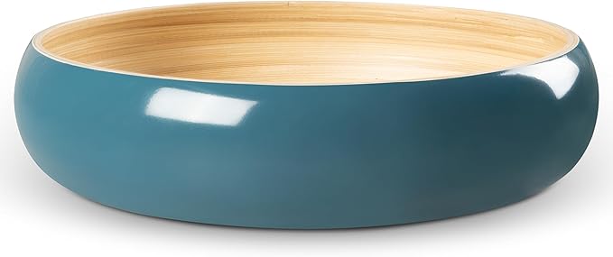 LEXA Bamboo Fruit Bowl for Kitchen Counter, 12 Inch Large & Round, Artisan Lacquered Wooden Fruit Bowl or Candy Bowl, Handcrafted Bamboo Fruit Basket for Kitchen & Home Decor (Navy Blue)