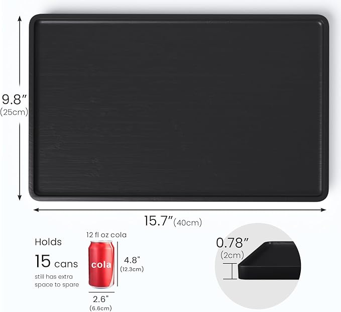 VERTORGAN Bamboo Serving Tray,15.8x9.8 Inch Decorative Trays Platter for Coffee Table,Living Room,Bar,Party,Mini Charcuterie Boards Cheese Board,Home Decor（Black）