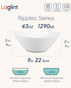 LaGlint 43 OZ Serving Bowl Set of 4, Opal Glass 9 inch Oval Serving Dishes for Salad, Side Dishes, Fruit Kitchen, Microwave & Dishwasher Safe, White