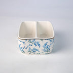 2 Compartments Ceramic Sponge Holder for Kitchen Sink, Cute Floral Countertop Dish Sponges Holder Soap Sink Organizer Farmhouse Caddy Blue Flowers