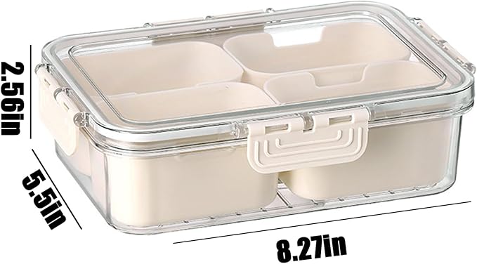 VOUKEN 2PCS Plastic Divided Serving Tray with Lid Snackle Box Charcuterie Container Portable Snack Platters Organizer for Candy, Fruits, Snacks, Nuts, for Party, Entertaining, Picnic (4 Compartment)
