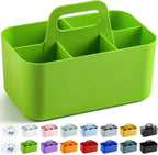 Multiuse Caddy Organizer with Handle, Portable Divided Plastic Tote Bin - Art Craft, Stationary Pen Marker Crayons, Makeup Hair Supplies Storage - Bathroom, Classroom, Dorm, Office, Desk Holder -Green