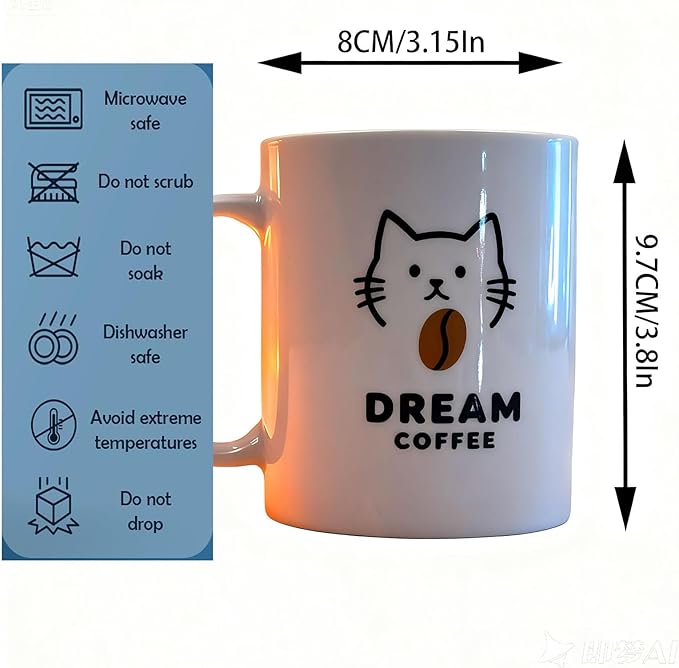 Pet Lover Mug Set Cute Cat & Dog “Dream Coffee” Ceramic Mugs, Gift Boxed Coffee & Tea Cup Set for Pet Owners, Cute Animal Mugs, Birthday or Holiday Gift