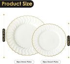 Lullaby 96PCS Ivory Scalloped Plastic Plates with Gold Rim, Disposable Elegant Plates Include 48pcs Dinner Plate 10.25", 48pcs Dessert Plate 7.5", Perfect for Daily Use, Wedding and Party