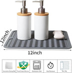 ZLR 2 Pcs Silicone Dish Drying Mat 12" x 12" Square - Small Heat Resistant Trivet & Countertop Protector for Air Fryer, Coffee Maker - Waterproof Kitchen Drain Pad for Cups, Fruit (Dark Gray)