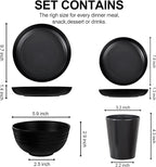 LIYH 24 Pcs Black Wheat Straw Dinnerware Sets, Unbreakable Plates and Bowls Set Plastic Dinnerware Set Include Wheat Straw Plates, Bowls, Cups, Dishes for Kitchen& Camping