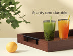 Fibogollo Bamboo Set of 2 Serving Tray with Metal Handles,Ottoman Decorative Trays Platter for Coffee Table,Living Room,Bar,Party(Brown)