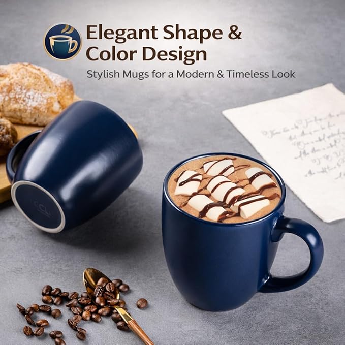 GBhome 12oz Coffee Mugs Set of 6, Large Ceramic Coffee Mugs for Man, Woman, Dad, Mom, Modern Coffee Mugs Set with handle for Tea/Latte/Cappuccino/Milk/Cocoa. Dishwasher&Microwave Safe,Navy Blue
