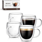 Espresso Cups Set of 4,5oz Hand Blown Double Walled Insulated Espresso Coffee Mugs with Handle,Perfect for Cappuccino, Latte, Tea, Clear Glass Espresso Shot Cups Suitable for Coffee
