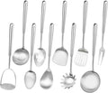 18 10 Stainless Steel Cooking Utensils Set, 10pcs Long Metal Kitchen Utensils Set Come with Spoon, Fork, Spatula, Ladle, Skimmer, Turner, Pasta Server(13-14inch)