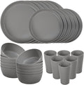 EI 24pcs Wheat Straw Dinnerware Set,Dark Grey Plates and Bowls Sets,Unbreakable Dinner Plates,Reuasble Plastic Plate,Microwave Dishwasher Safe for Camping,Picninc,Family Dinner