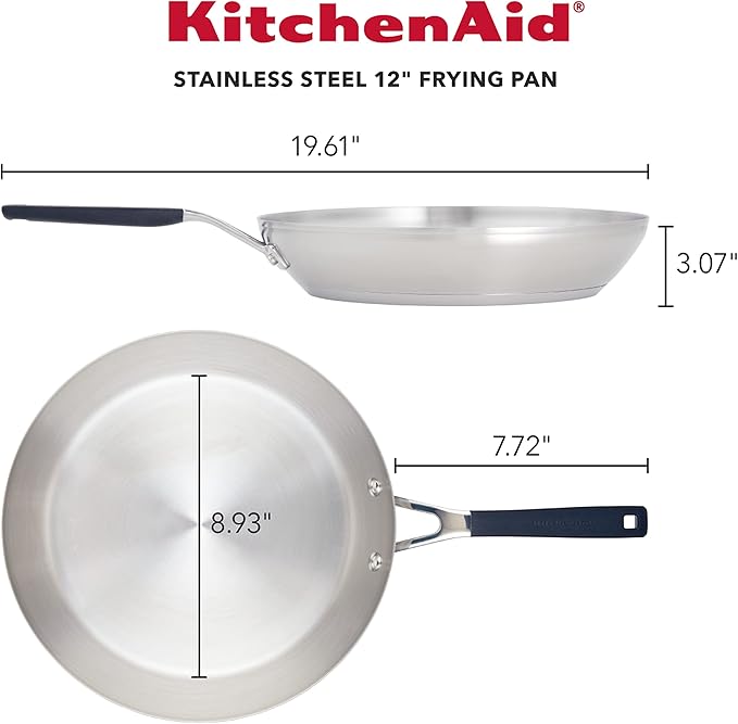 KitchenAid 71025 Stainless Steel Frying Pan/Skillet, 12 Inch - Brushed Stainless Steel