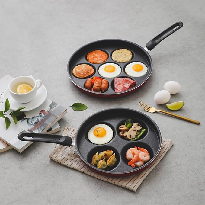 7-Cup Egg Frying Pan Skillet, Non Stick Egg Cooker Pan, Omelet Pan For Breakfast Pancake, Crepe Pan Gas Stove & Electronic (11.4in(7-cup eggpan))