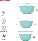 KitchenAid Universal Nesting Plastic Mixing Bowls with Non Slip Base and Pour Spout, Dishwasher Safe, Set Of 3, 2.5 quart, 3.5 quart and 4.5 quart, Aqua Sky