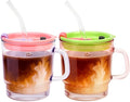 Luxfuel 13oz Tumbler Water Glass Cups with Lid and Straw, 2 Pack Reusable Iced Coffee Cups with Handle, Sealed Carry on for Iced Tea, Coffee, BPA-Free Glass Tumblers for Home, Office, Party, Outdoor
