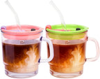 Luxfuel 13oz Tumbler Water Glass Cups with Lid and Straw, 2 Pack Reusable Iced Coffee Cups with Handle, Sealed Carry on for Iced Tea, Coffee, BPA-Free Glass Tumblers for Home, Office, Party, Outdoor