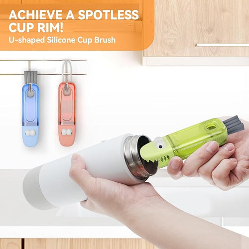 3 in 1 Cup Lid Gap Cleaning Brush Set, Multifunctional Bottle Cleaning Brush, Silicone Cup Lid Gap Cleaner, Home Kitchen Crevice Cleaning Tools (Green)