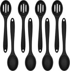 ELANE 8 Pcs Silicone Cooking Spoons Set,Mixing Spoons for Cooking Spoons for Nonstick Cookware Silicone Serving Spoons,Mixing Spoons for Cooking(Black)