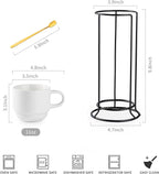 YHOSSEUN Porcelain Coffee Mug Set of 4, Stackable Coffee Mugs with Metal Stand & Spoons, 11 Oz Espresso Coffee Cups Mug Set for Americano, Chocolate Drinks, Milk, Tea, White