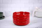 KooK Ceramic Large Pasta Bowls, Microwave and Dishwasher Safe, Great for Soups and Salads, Shallow Serving Bowls, Glossy Porcelain, 47 oz, Set of 4, Cherry Red