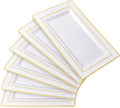 I00000 6 Pack Plastic Serving Trays, Gold Rim Disposable Serving Trays, Gold Disposable Serving Platter for Food Party Serving Platters and Plastic Trays 13.97x8.46 inches