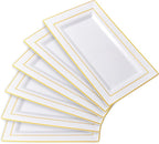 I00000 6 Pack Plastic Serving Trays, Gold Rim Disposable Serving Trays, Gold Disposable Serving Platter for Food Party Serving Platters and Plastic Trays 13.97x8.46 inches