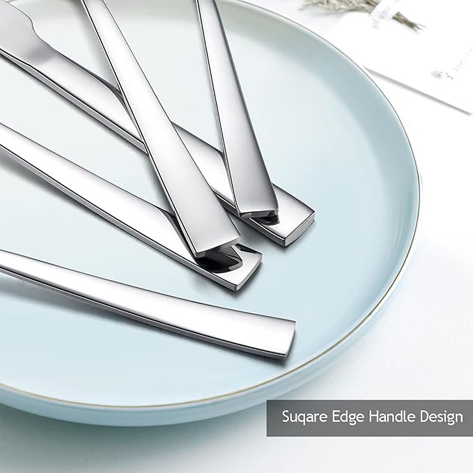 10-Piece Silverware Set, E-far Stainless Steel Flatware Set Service for 2, Modern Tableware Cutlery Set for Home and Restaurant, Square Edge & Mirror Finish, Dishwasher Safe
