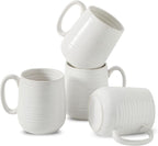 HASENSE Coffee Mugs, 12 Ounce Ceramic Coffee Cups Set of 4, Latte Mug with Handle for Milk, Cocoa, Cappuccino, Tea Cup for Wedding Gift, Dishwasher Microwave Safe, Clay-Infused White
