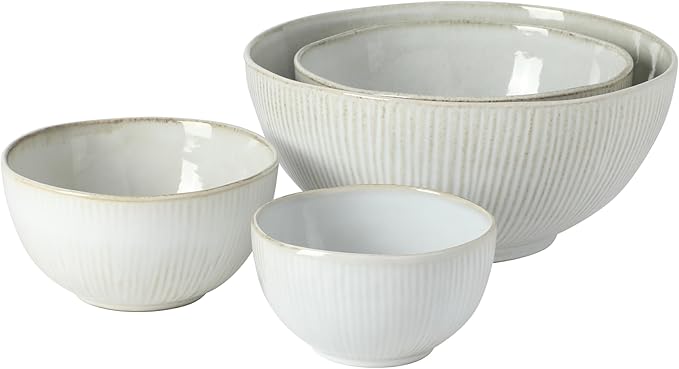 Gibson Elite Sandy Pines 4 Piece Nesting Bowl Set, 4”, 5.5”, 7” & 9” Round Stoneware Bowls, Reactive Glaze Finish, Taupe, Mixing, Prep & Serving Bowls, Microwave & Dishwasher Safe