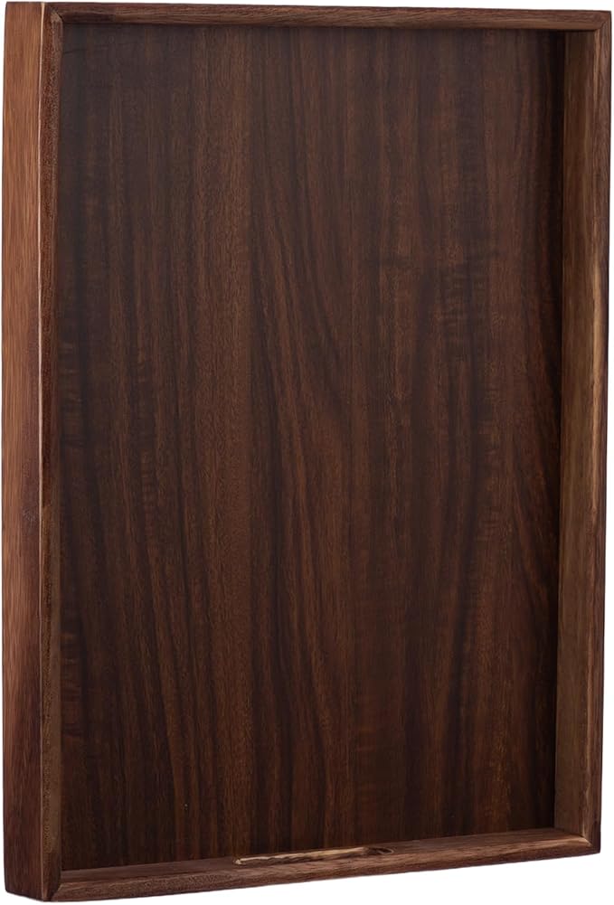 Wooden Serving Tray with Handles, Wood Decorative Trays for Coffee Table Tray, Rectangular Food Trays for Party Platters, Breakfast in Bed, Couch, Ottoman, Dinner, Appetizers, Decor(15.7x11.8x1.6)