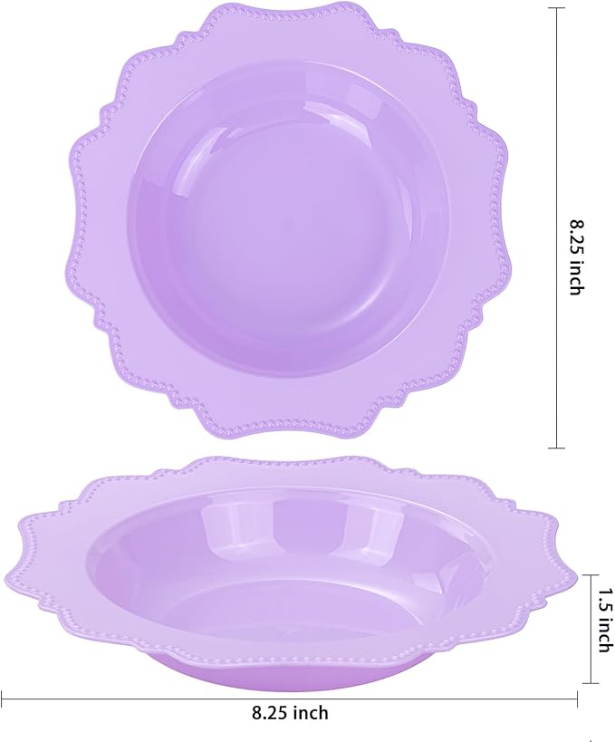COLOSUS 60 Pack Lavender Purple Plastic Bowls, 12 oz Disposable Soup Bowls, Premium Plastic Dessert Bowls,Heavy-duty Salad Bowl for Party, Wedding, Dinner and Catering