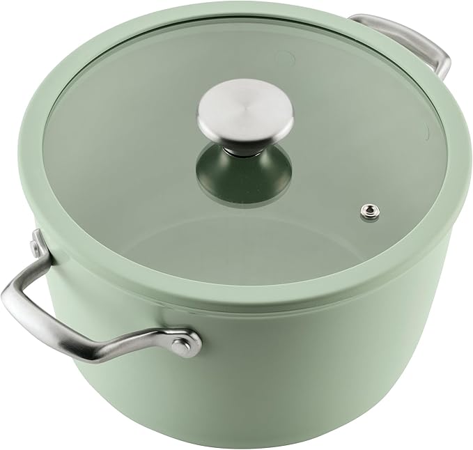 Circulon Halo with LaserDefense Ceramic Nonstick Pots and Pans with Lids, Made without PFAS, Compatible with All Stovetops, Dishwasher and Oven Safe, 11 Piece Cookware Set - Sage