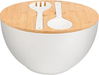 LOVYANXUE Salad Bowl with Lid, 12" Extra Large Bamboo Fiber Salad Bowl with Servers Set for Kitchen, Nature Bamboo Mixing and Serving Bowl with Lid, Spoon and Fork for Fruits,Salads and Vegetables