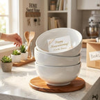 DELLING 60 Oz Large Serving Bowls Set of 3, 8 Inch White Ceramic Mixing Bowls - Soup Salad Pasta Ramen Bowls for Kitchen, Microwave Dishwasher Safe, Porcelain