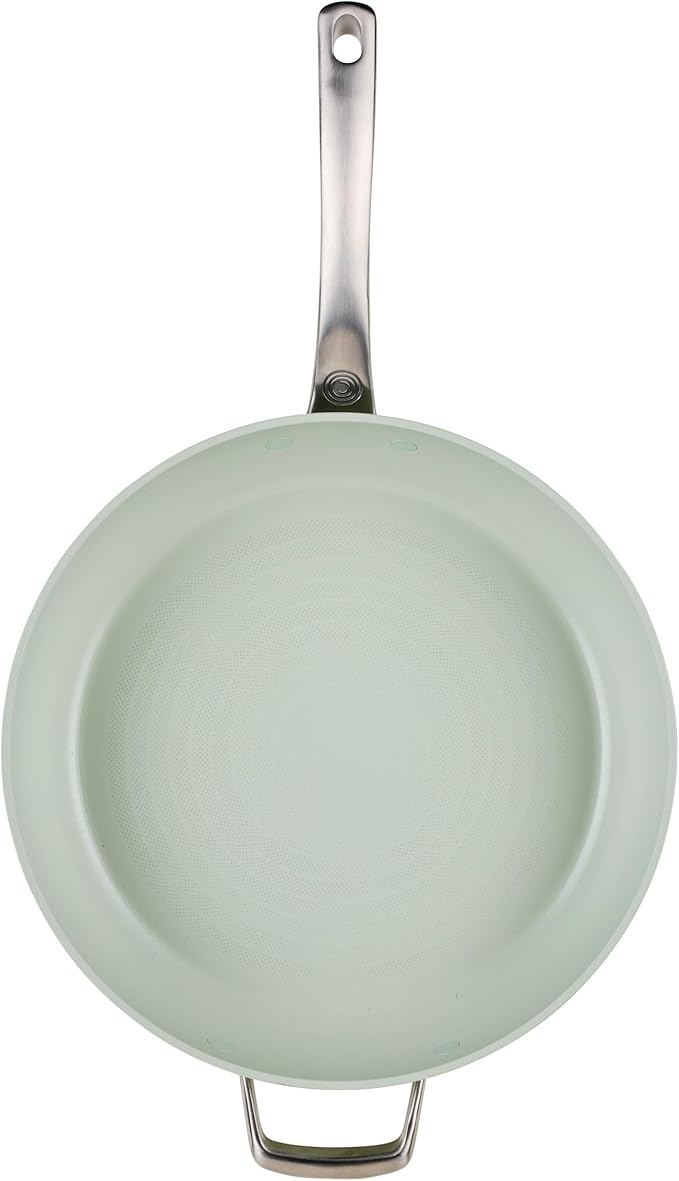 Circulon Halo with LaserDefense Ceramic Nonstick Frying Pan with Helper Handle and Lid, Made Without PFAS, Compatible with All Stovetops, Dishwasher and Oven Safe, 12 Inch Skillet - Sage