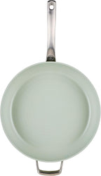 Circulon Halo with LaserDefense Ceramic Nonstick Frying Pan with Helper Handle and Lid, Made Without PFAS, Compatible with All Stovetops, Dishwasher and Oven Safe, 12 Inch Skillet - Sage