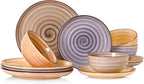 Selamica Ceramic Plates and Bowls Sets,12 Pieces Dinnerware Sets for 4,Scratch Resistant Dish Set,Dishwasher & Microwave Safe, Maillard