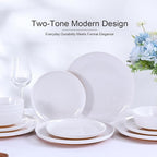 Webbylee 12-Piece Melamine Dinnerware Set for 4 – Unbreakable Plates & Bowls, BPA-Free, Lightweight, Two-Tone White & Brown, Ideal for Family Meals, Camping, Picnic, Parties
