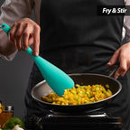 Cooking Spoon for Nonstick Cookwares, VOVOLY Silicone Spoon for Mixing, Scoop, and Scrape,Seamless Design, 12.6'', 2 Pack, Teal