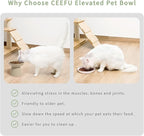 CEEFU 2 Elevated Cat Bowls Extra Wide for Food & Water – Whisker Fatigue, Ceramic Wide Shallow Food Dish, Lead & Cadmium Free, Raised Height for Cats, Pottery Clay (Not Glazed)