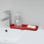 MicoYang Silicone Bathroom Soap Dishes with Drain Spout-Bathroom and Kitchen Sink Organizer,Sponge Holder,Dish Soap Tray,Perfect for Dispenser,Scrubber,Bottle,Cup on Sink or Counter-Red 12"×4"