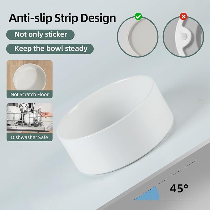 Havniva Ceramic Raised Dog Bowl Set, Elevated Dog Bowl with Stand, Food and Water Bowl for Large Breed Dogs, Weighted Pet Dishes(8.2'',60OZ, White)